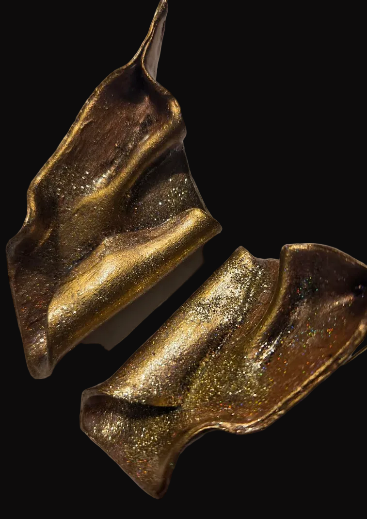 Sensuous Rose Gold Sculpted Folded Large Statement Pierced Earrings
