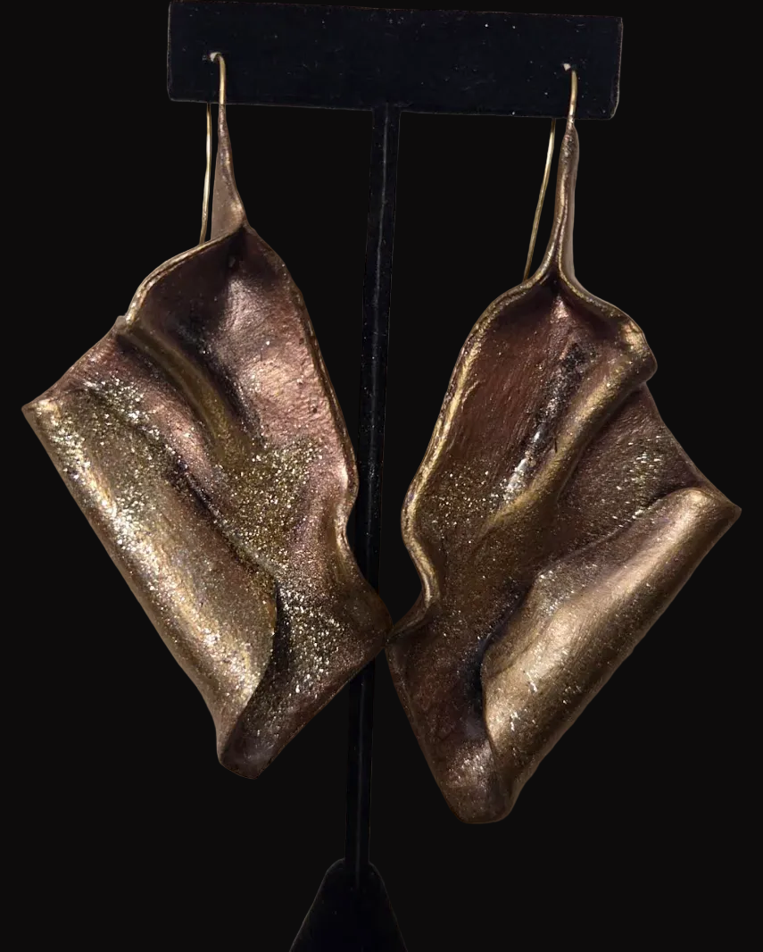 Sensuous Rose Gold Sculpted Folded Large Statement Pierced Earrings