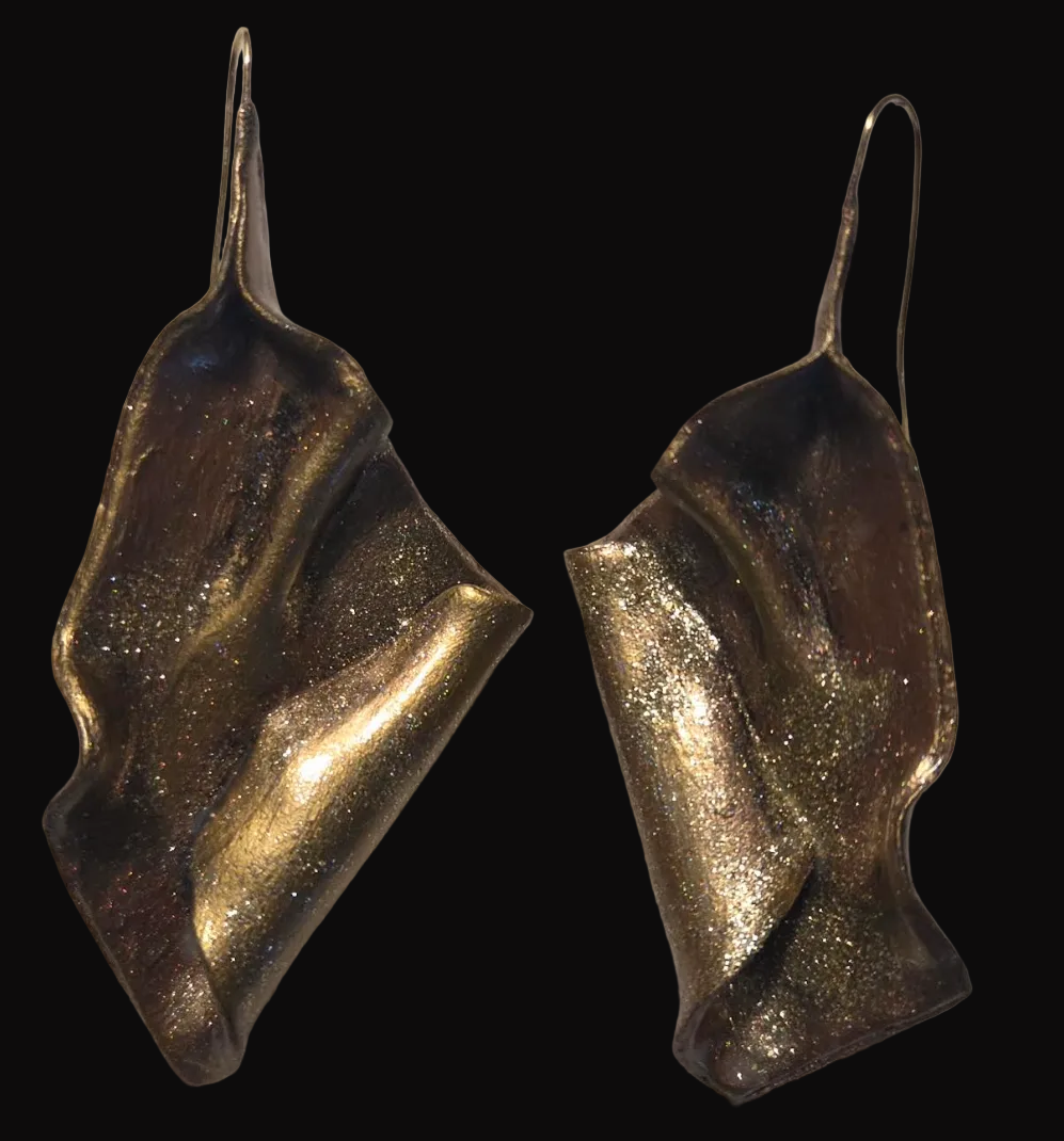 Sensuous Rose Gold Sculpted Folded Large Statement Pierced Earrings