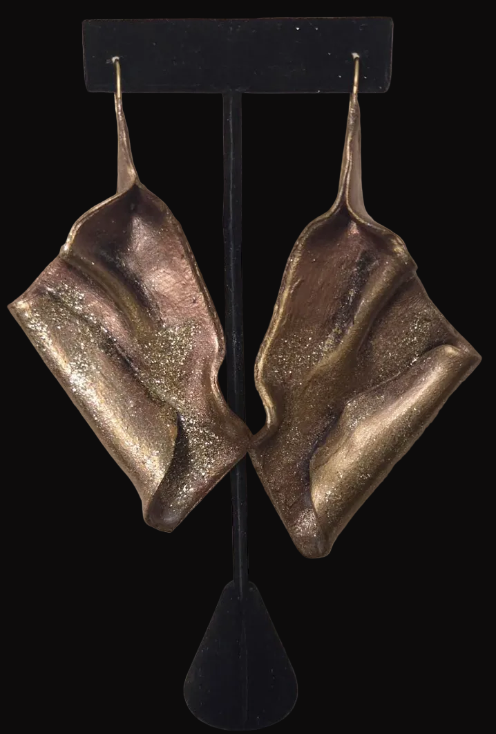 Sensuous Rose Gold Sculpted Folded Large Statement Pierced Earrings