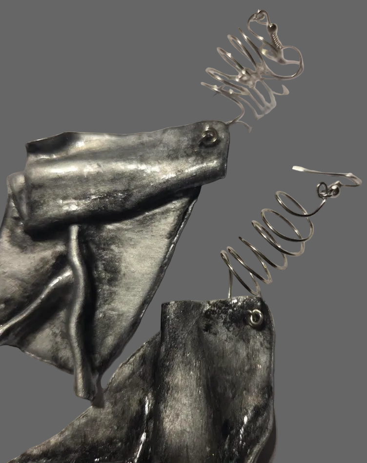 Faux Silver Patina Hand Sculpted Funky Avant Garde Shoulder Dusters