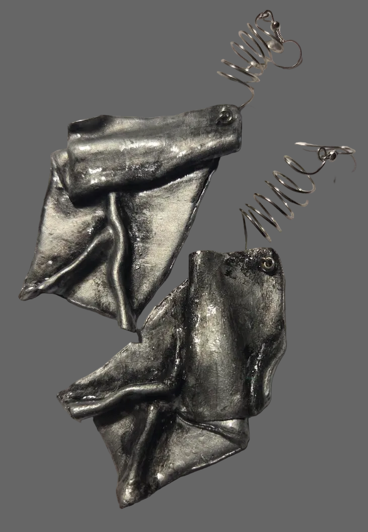 Faux Silver Patina Hand Sculpted Funky Avant Garde Shoulder Dusters