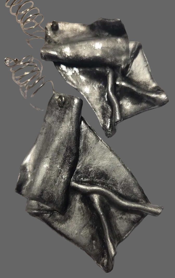 Faux Silver Patina Hand Sculpted Funky Avant Garde Shoulder Dusters