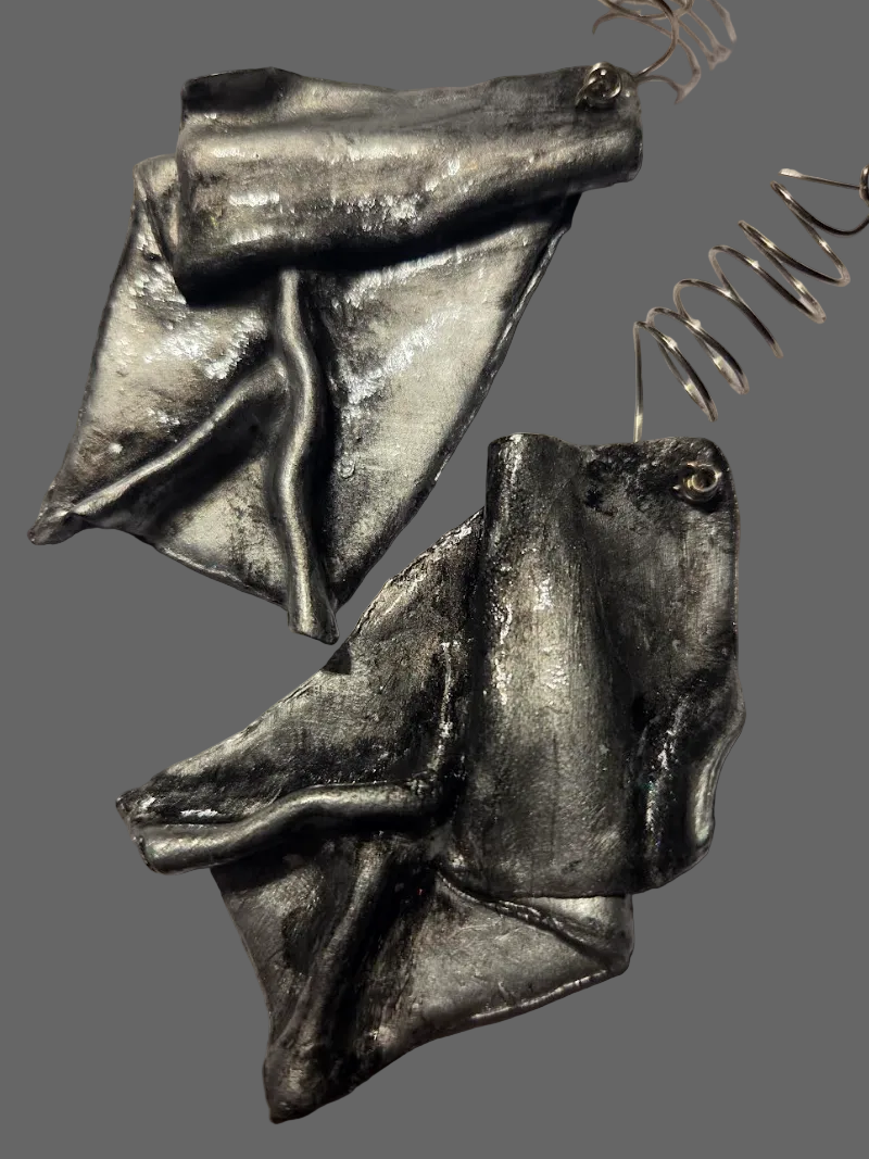 Faux Silver Patina Hand Sculpted Funky Avant Garde Shoulder Dusters