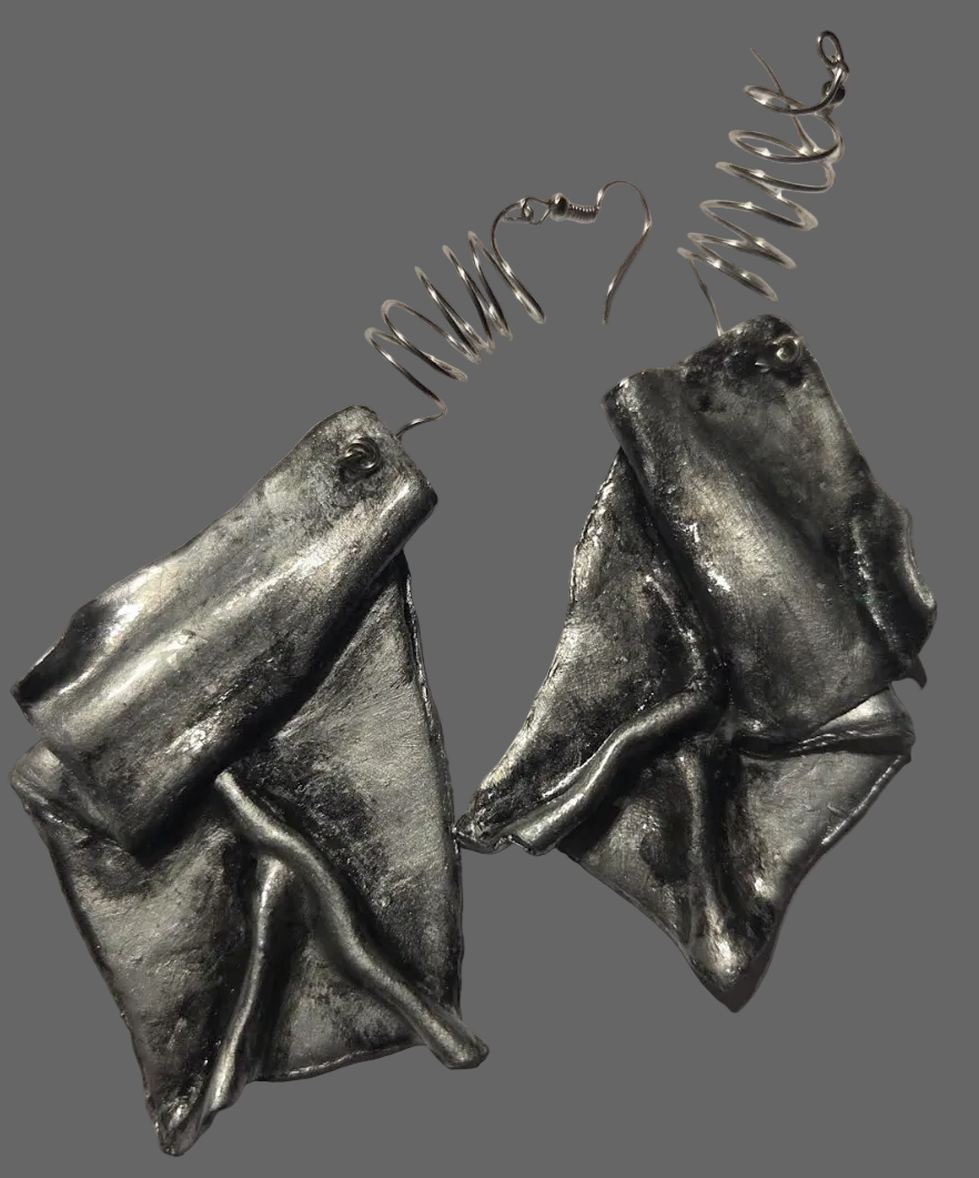 Faux Silver Patina Hand Sculpted Funky Avant Garde Shoulder Dusters