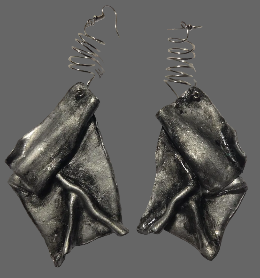 Faux Silver Patina Hand Sculpted Funky Avant Garde Shoulder Dusters