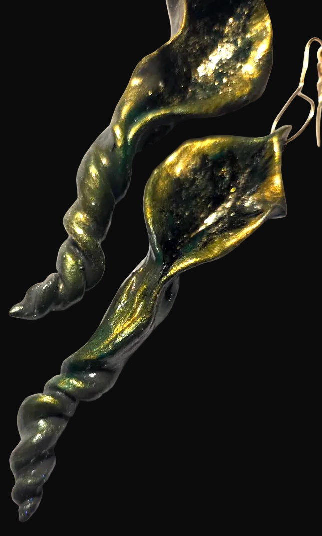 Freeform Hand Sculpted Avant Garde Calla Lily Long Pierced Earrings