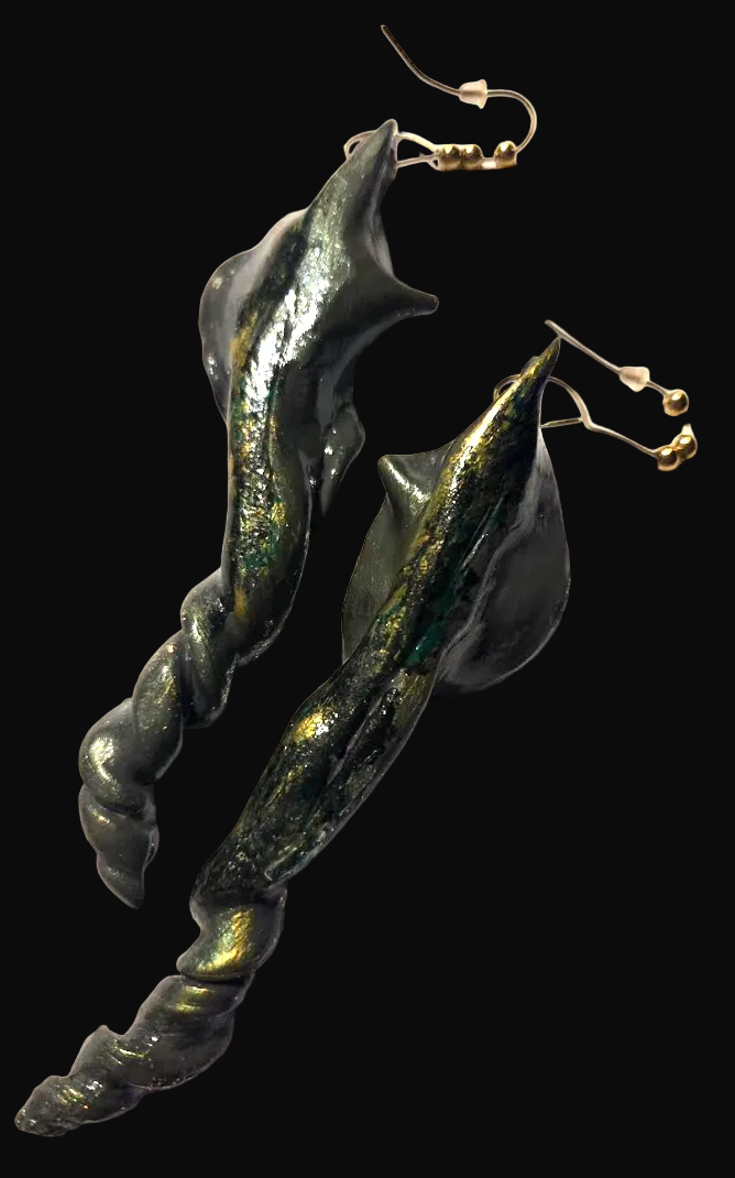 Freeform Hand Sculpted Avant Garde Calla Lily Long Pierced Earrings
