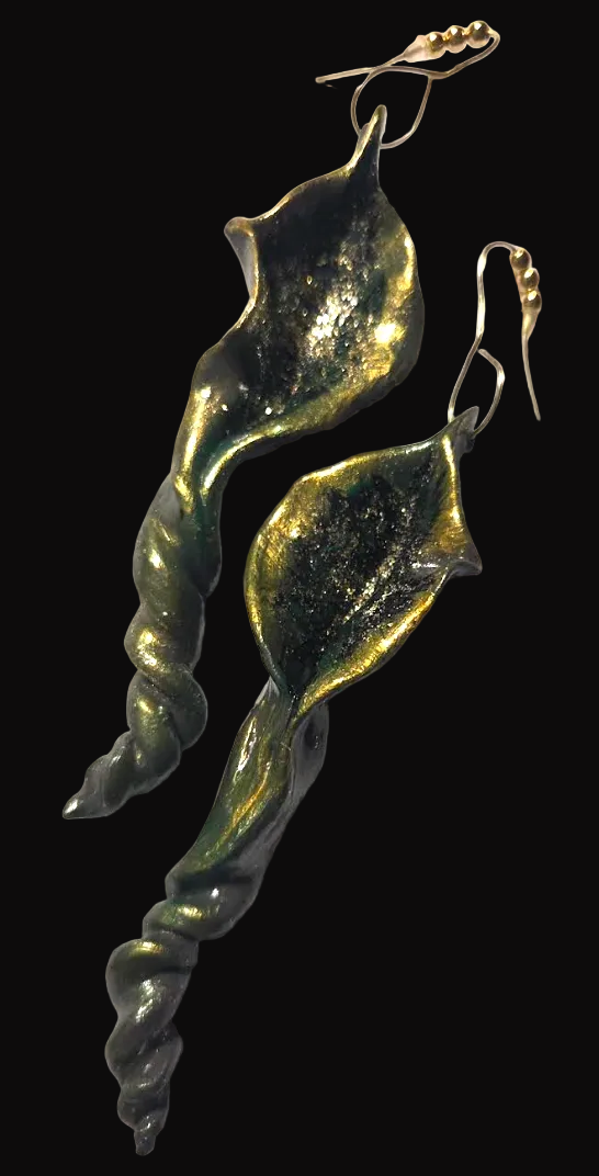 Freeform Hand Sculpted Avant Garde Calla Lily Long Pierced Earrings