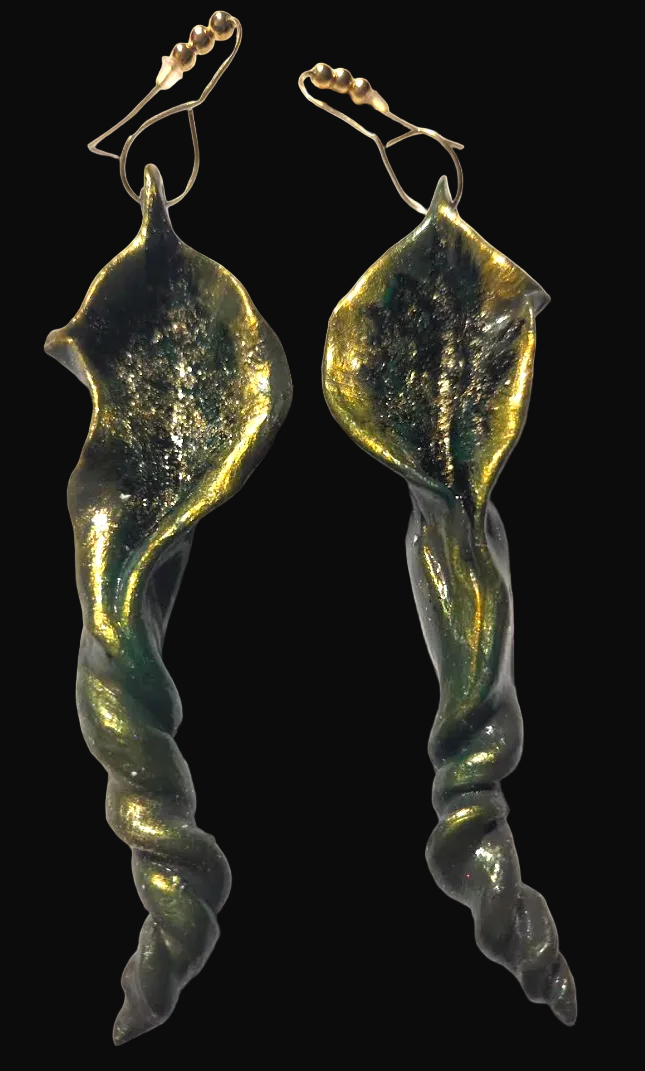 Freeform Hand Sculpted Avant Garde Calla Lily Long Pierced Earrings