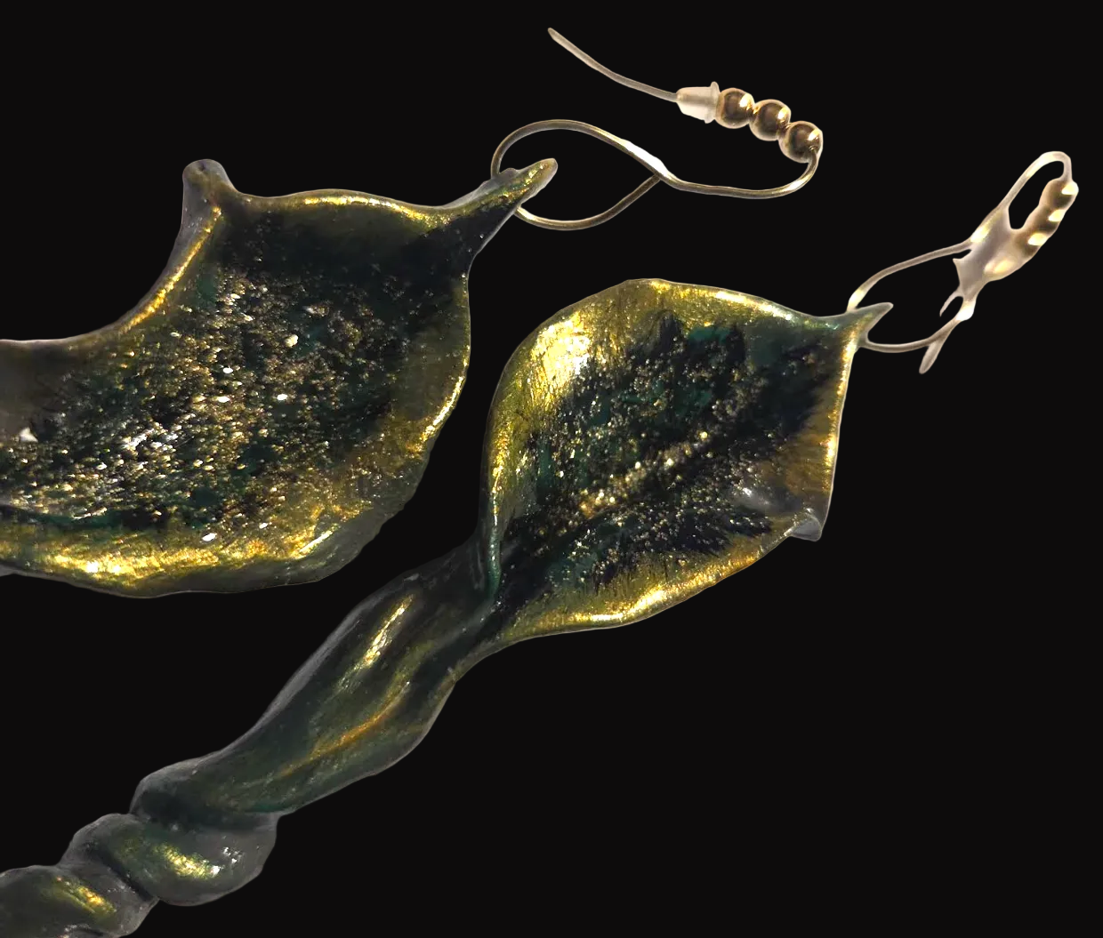 Freeform Hand Sculpted Avant Garde Calla Lily Long Pierced Earrings