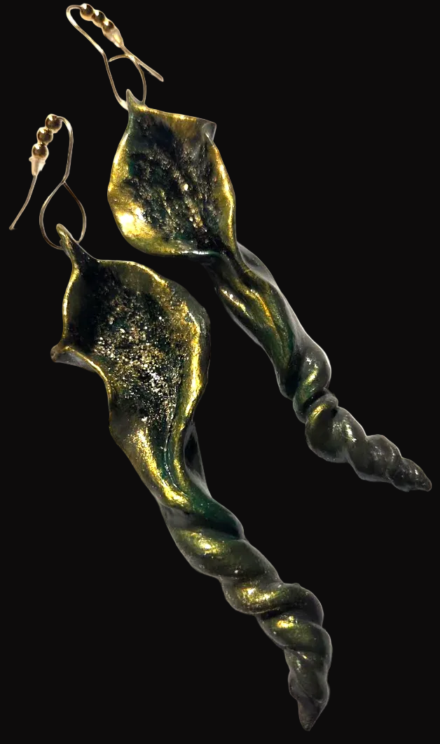Freeform Hand Sculpted Avant Garde Calla Lily Long Pierced Earrings