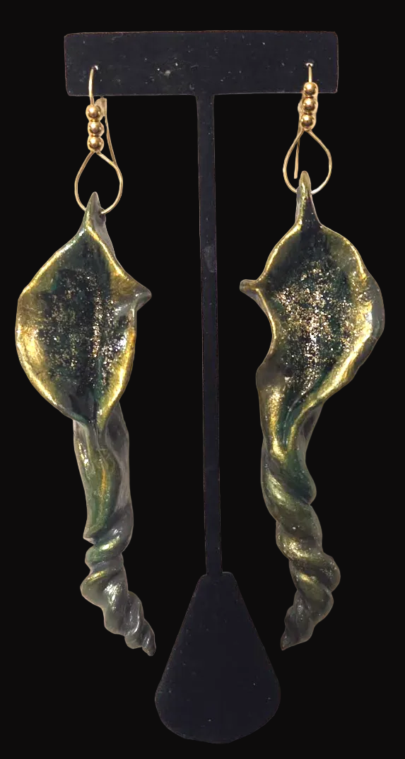 Freeform Hand Sculpted Avant Garde Calla Lily Long Pierced Earrings