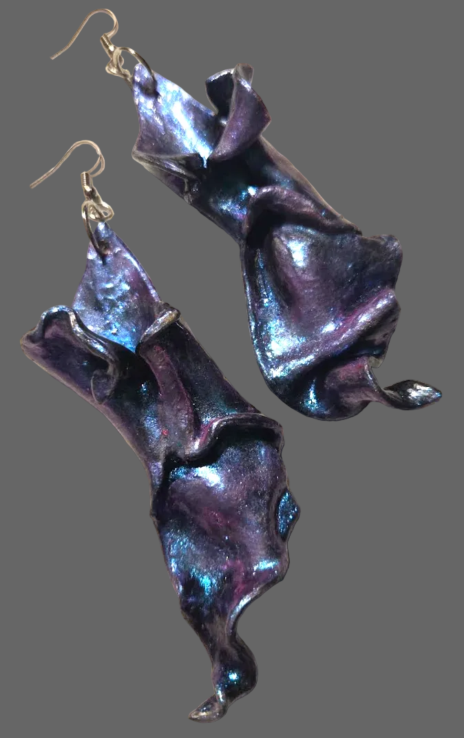Freeform Hand Sculpted Purple & Blue Color Shift Pierced Earrings