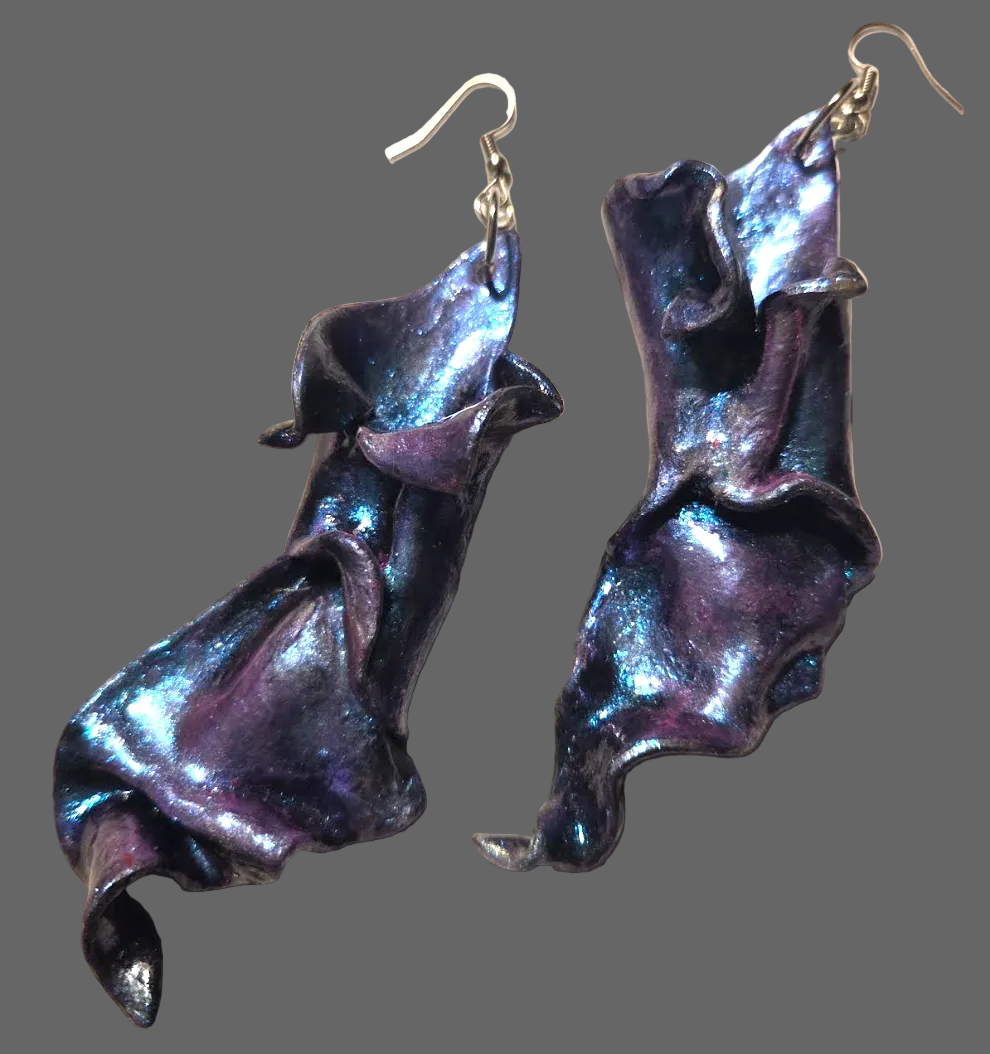 Freeform Hand Sculpted Purple & Blue Color Shift Pierced Earrings
