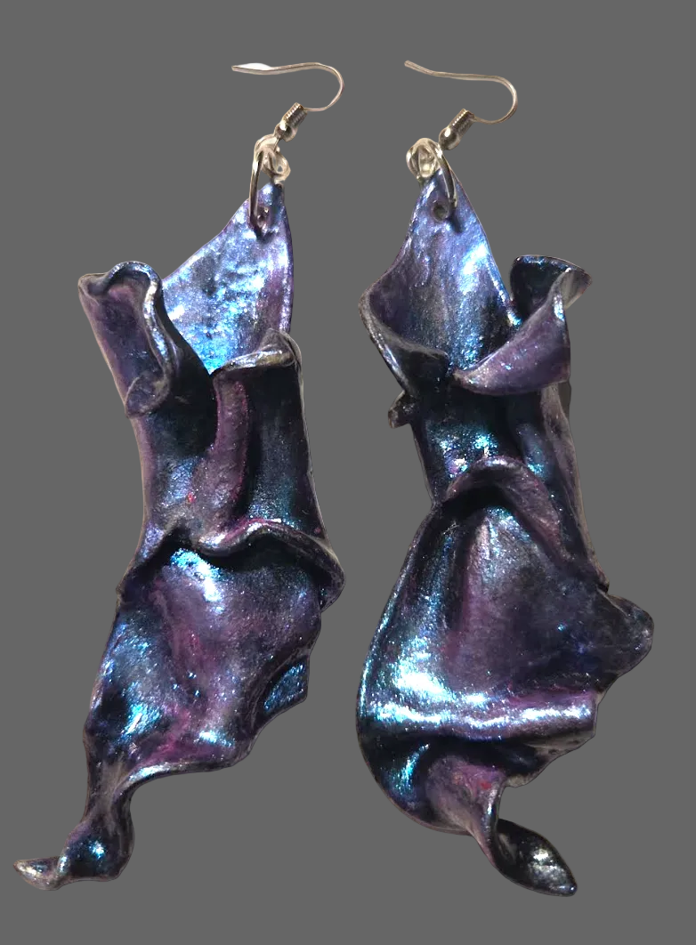 Freeform Hand Sculpted Purple & Blue Color Shift Pierced Earrings