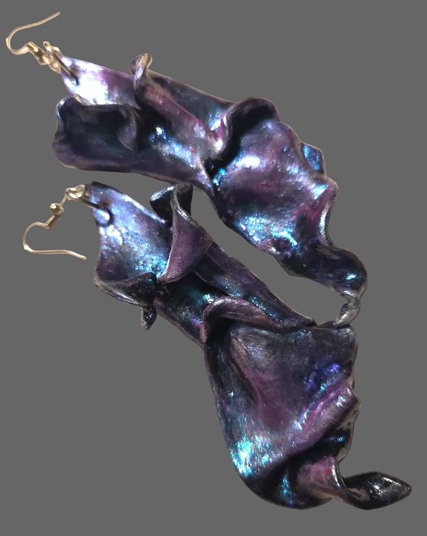 Freeform Hand Sculpted Purple & Blue Color Shift Pierced Earrings