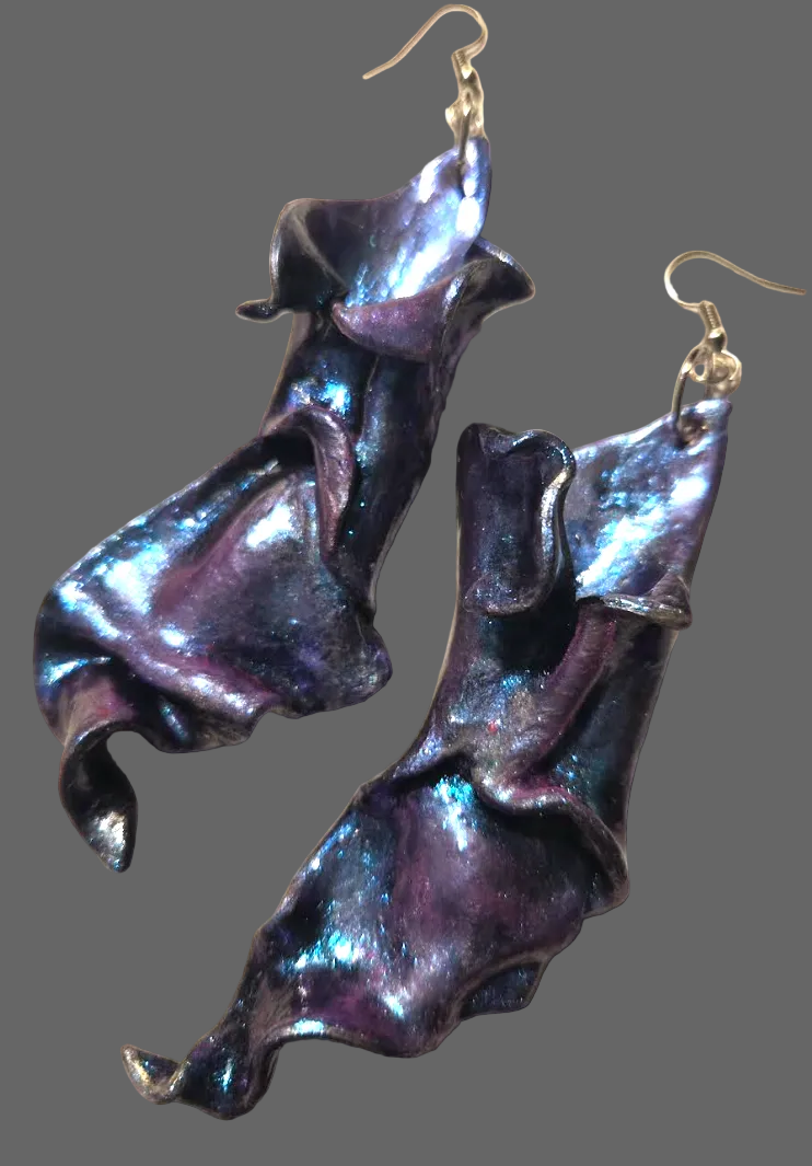 Freeform Hand Sculpted Purple & Blue Color Shift Pierced Earrings
