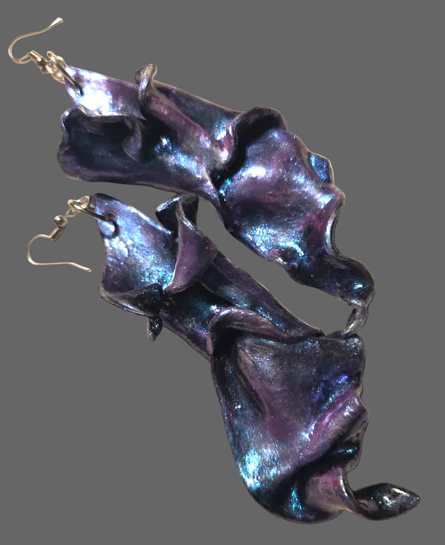 Freeform Hand Sculpted Purple & Blue Color Shift Pierced Earrings