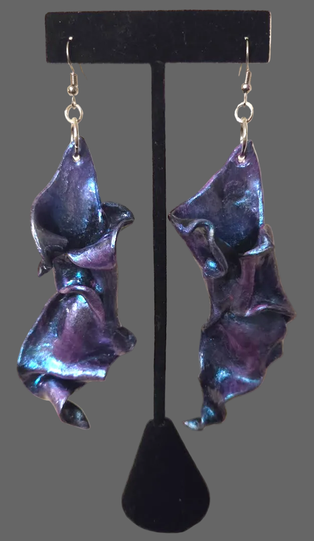 Freeform Hand Sculpted Purple & Blue Color Shift Pierced Earrings
