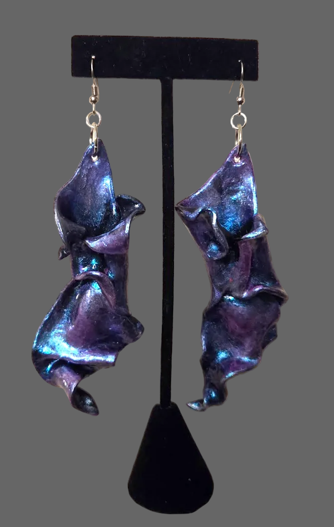 Freeform Hand Sculpted Purple & Blue Color Shift Pierced Earrings