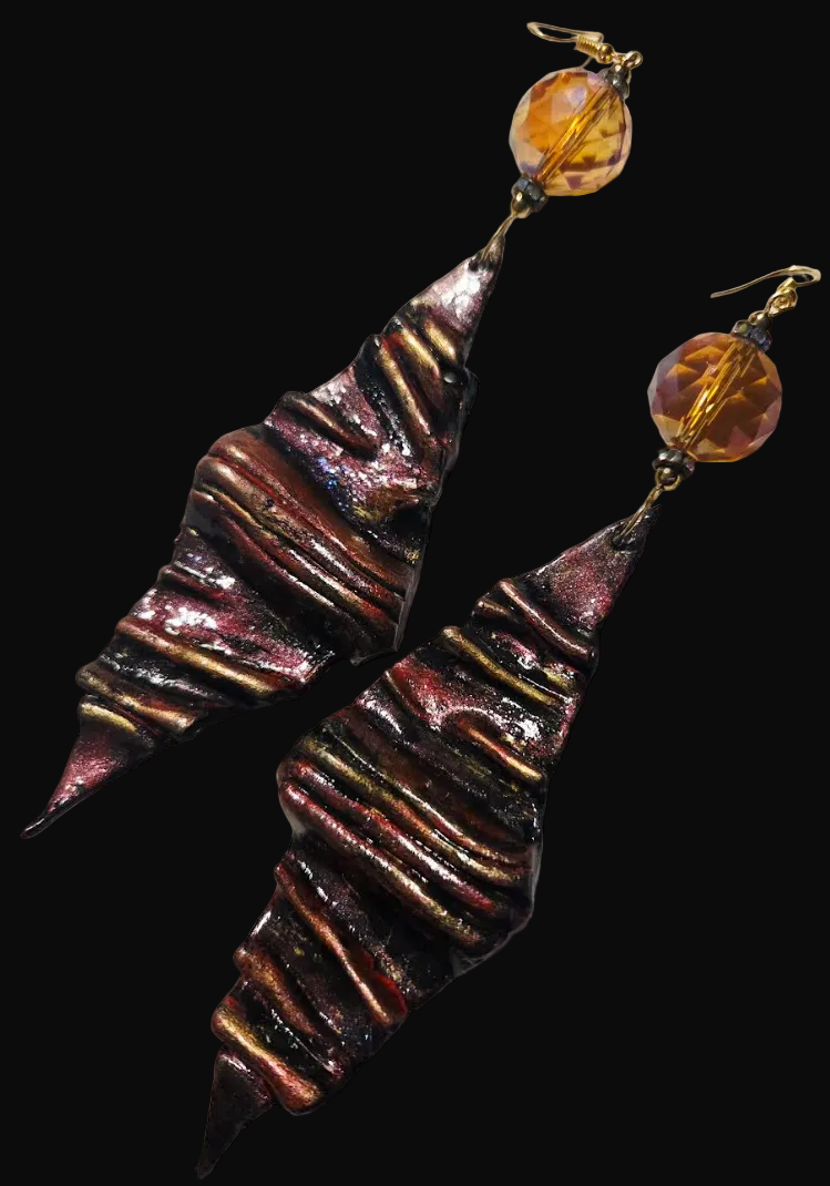 Avant Garde Folded Diamond Shoulder Duster Earrings - Crimson Red