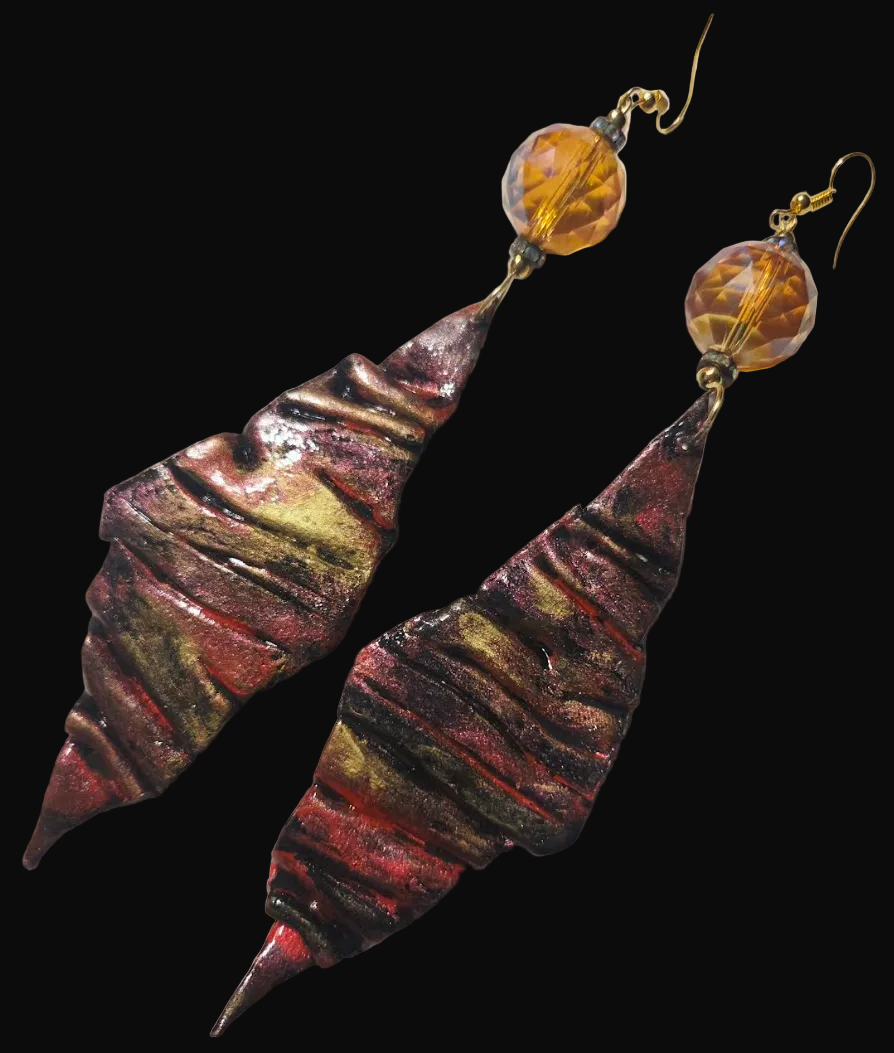 Avant Garde Folded Diamond Shoulder Duster Earrings - Crimson Red