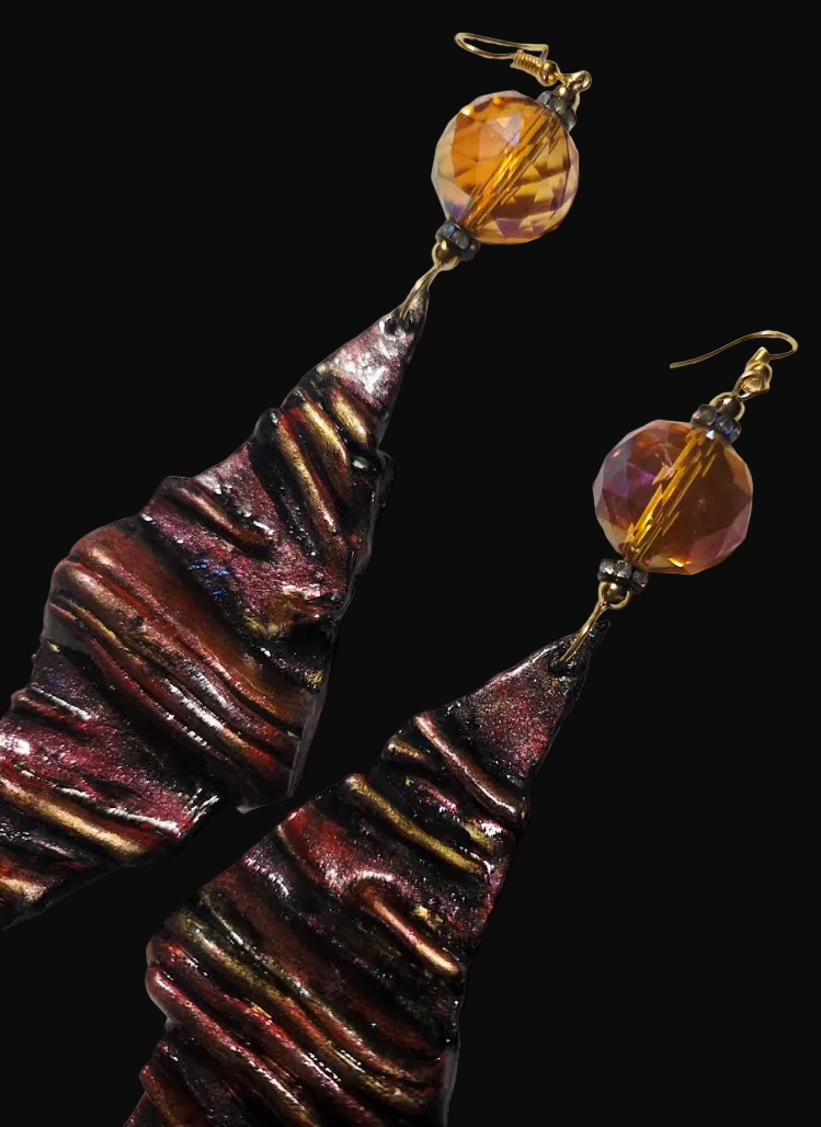 Avant Garde Folded Diamond Shoulder Duster Earrings - Crimson Red