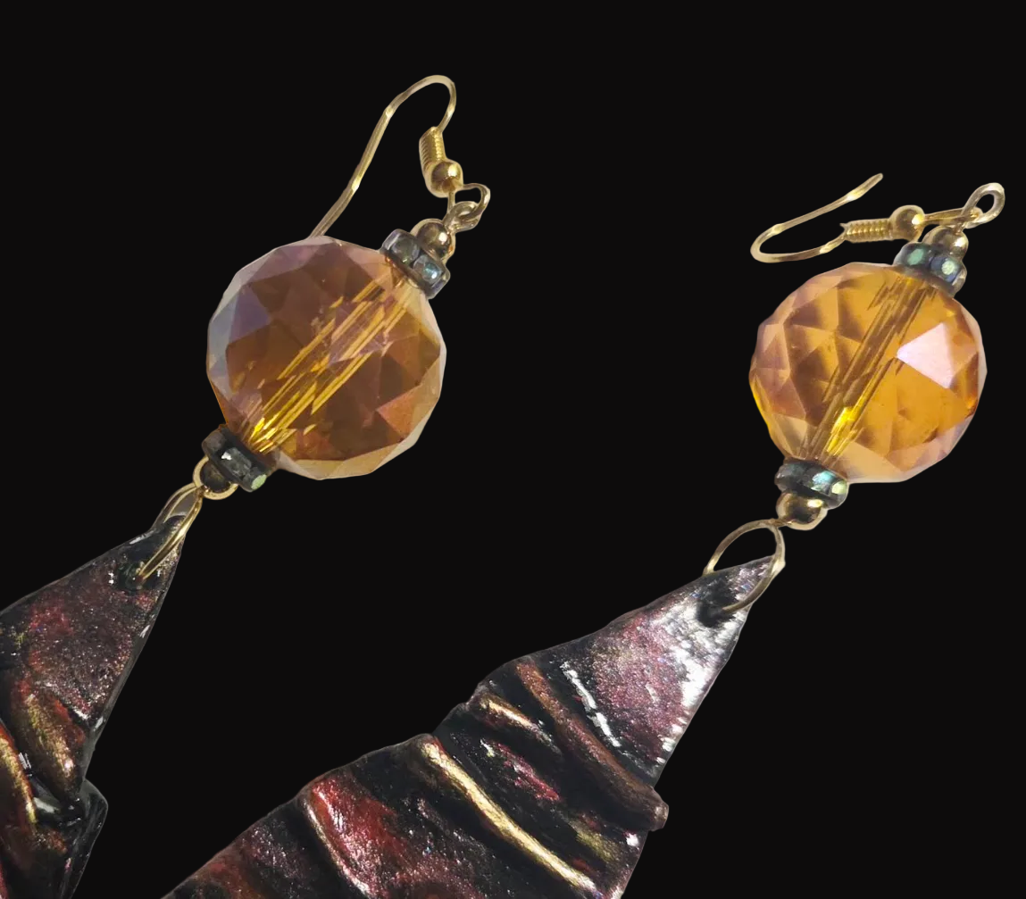Avant Garde Folded Diamond Shoulder Duster Earrings - Crimson Red