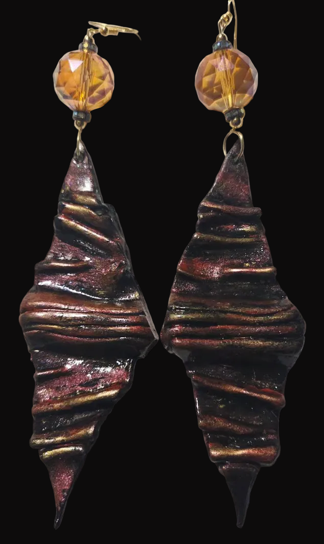Avant Garde Folded Diamond Shoulder Duster Earrings - Crimson Red