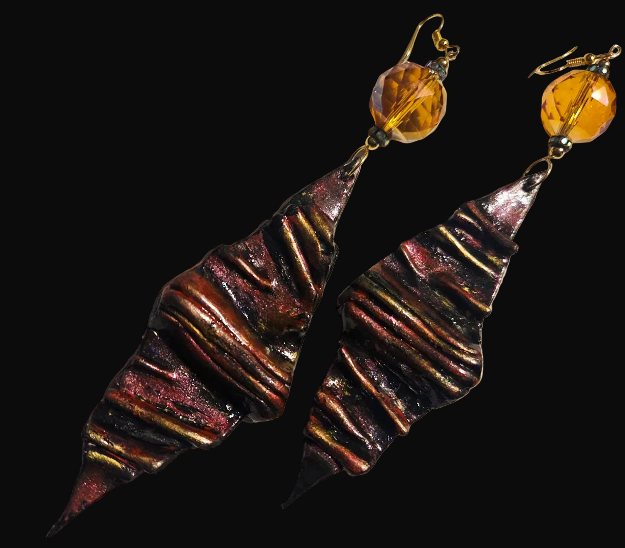 Avant Garde Folded Diamond Shoulder Duster Earrings - Crimson Red
