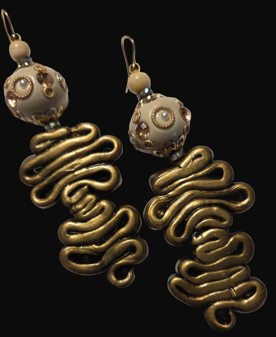 Asian Inspired Beige & Bronze Bold Pierced Earrings - Summer Wardrobe