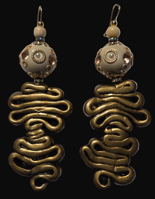 Asian Inspired Beige & Bronze Bold Pierced Earrings - Summer Wardrobe