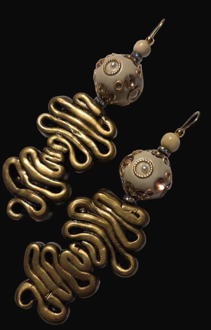 Asian Inspired Beige & Bronze Bold Pierced Earrings - Summer Wardrobe