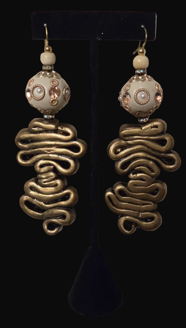 Asian Inspired Beige & Bronze Bold Pierced Earrings - Summer Wardrobe