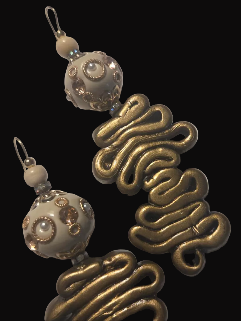 Asian Inspired Beige & Bronze Bold Pierced Earrings - Summer Wardrobe