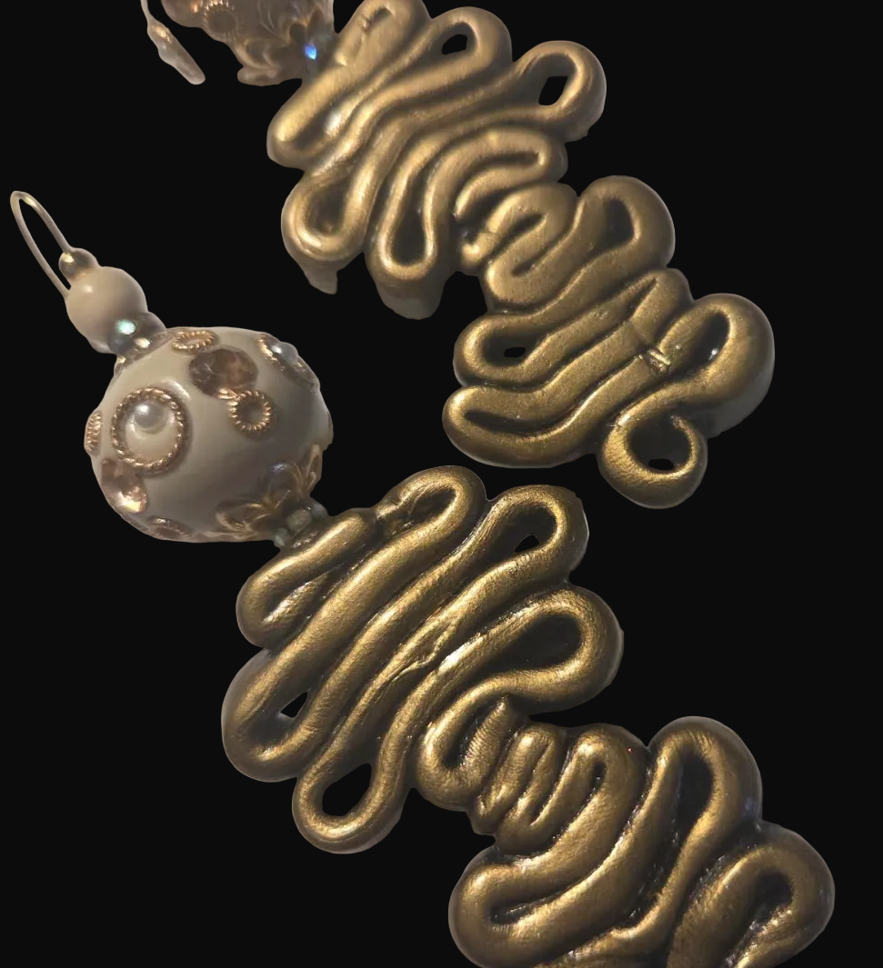 Asian Inspired Beige & Bronze Bold Pierced Earrings - Summer Wardrobe