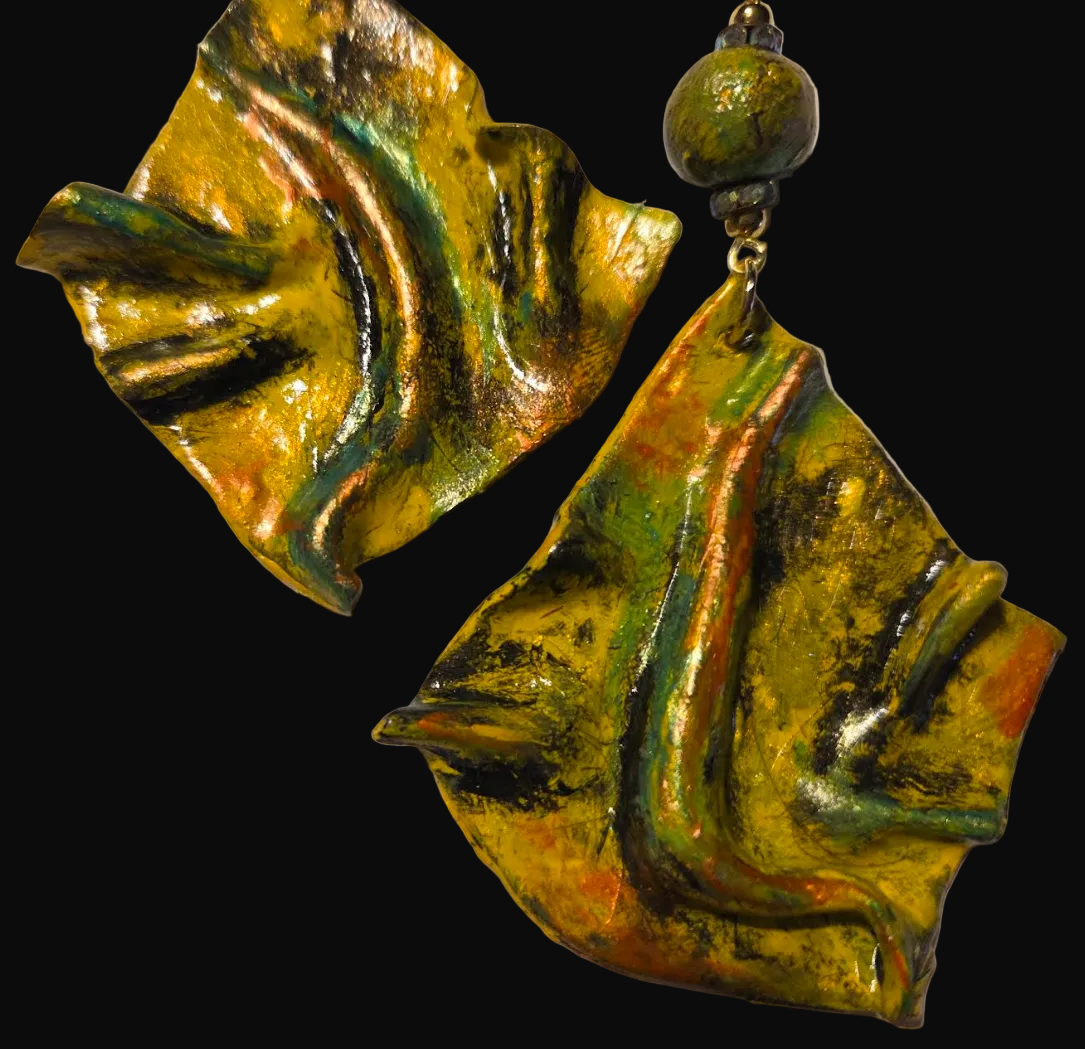 Exotic & Abstract Hand Sculpted Summer Earrings - Bold Yellow