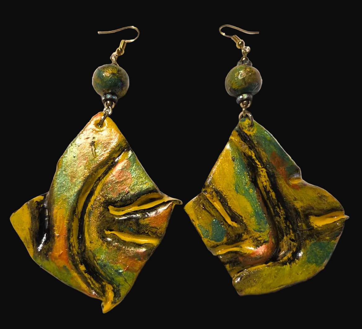Exotic & Abstract Hand Sculpted Summer Earrings - Bold Yellow