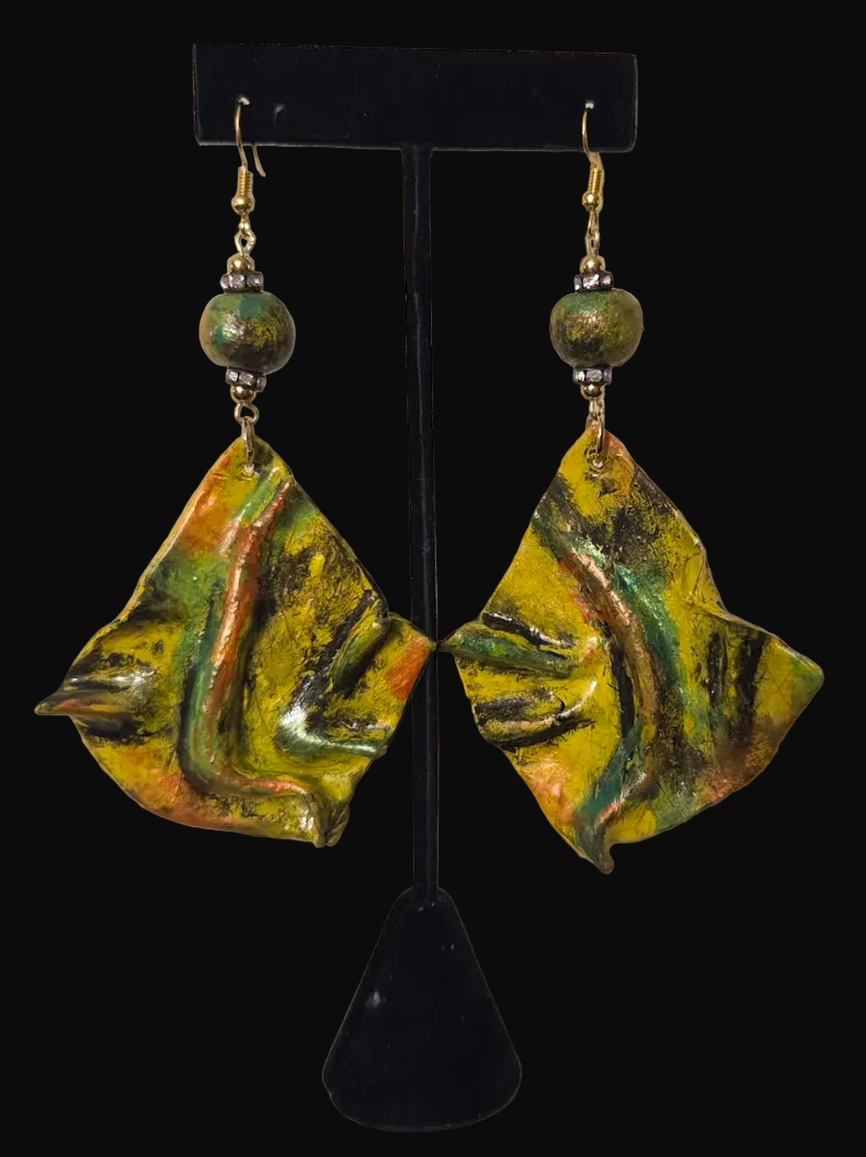 Exotic & Abstract Hand Sculpted Summer Earrings - Bold Yellow