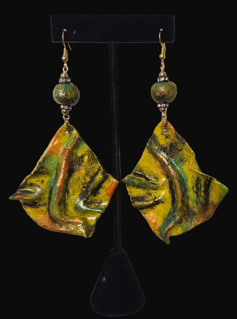 Exotic & Abstract Hand Sculpted Summer Earrings - Bold Yellow