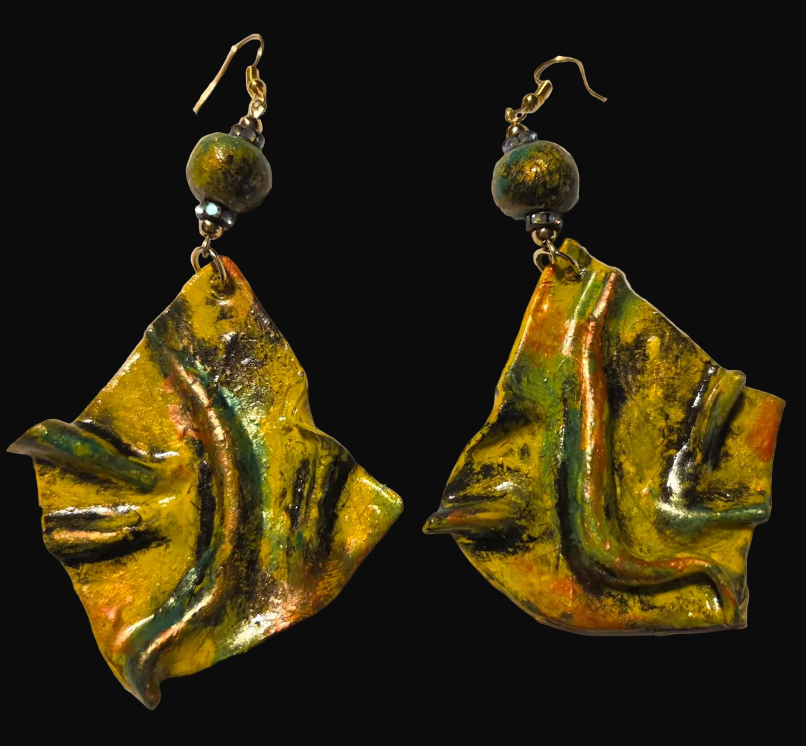 Exotic & Abstract Hand Sculpted Summer Earrings - Bold Yellow