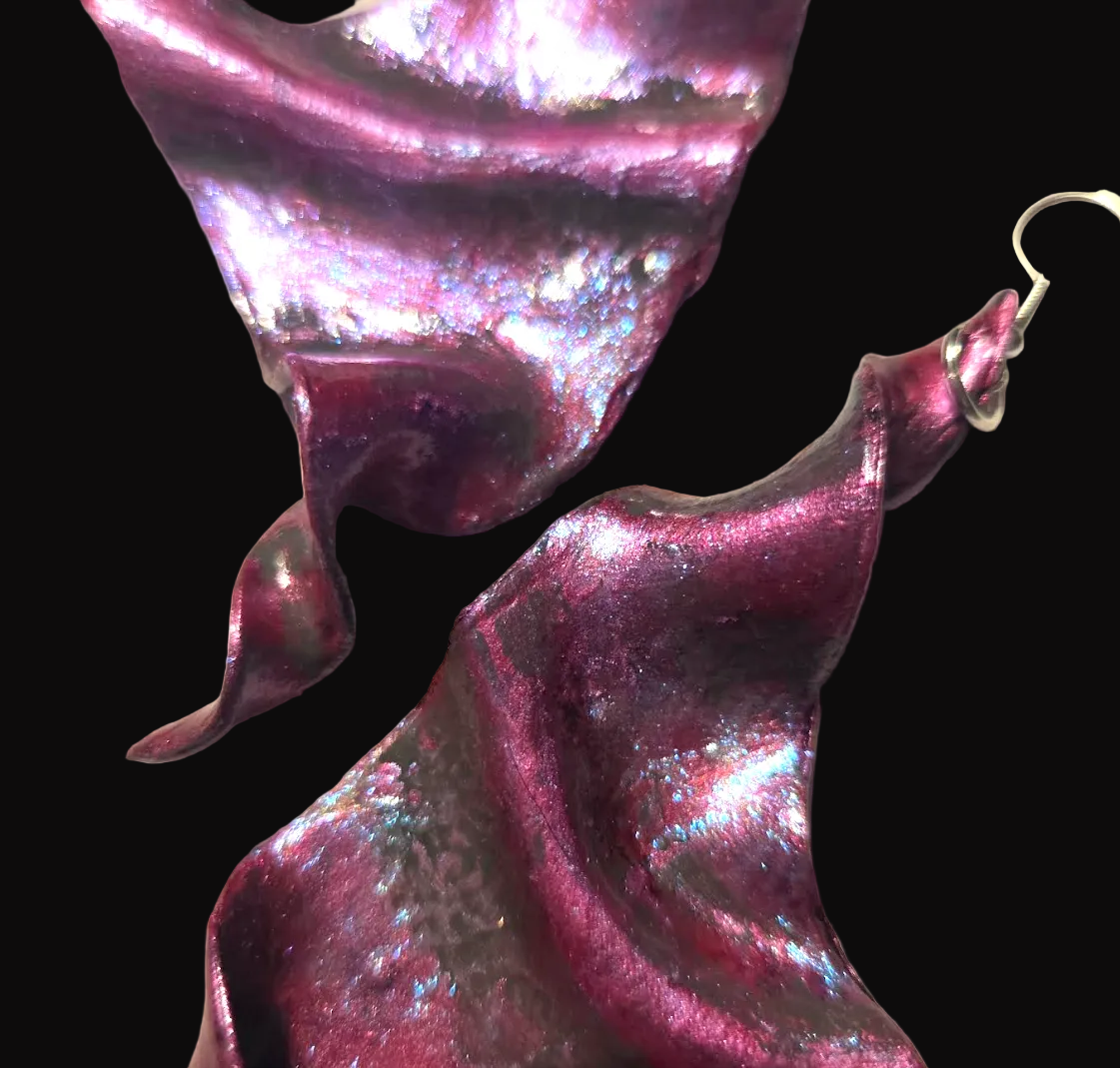 Hand Sculpted Fuchsia Wing Shoulder Duster Pierced Earrings - Sexy