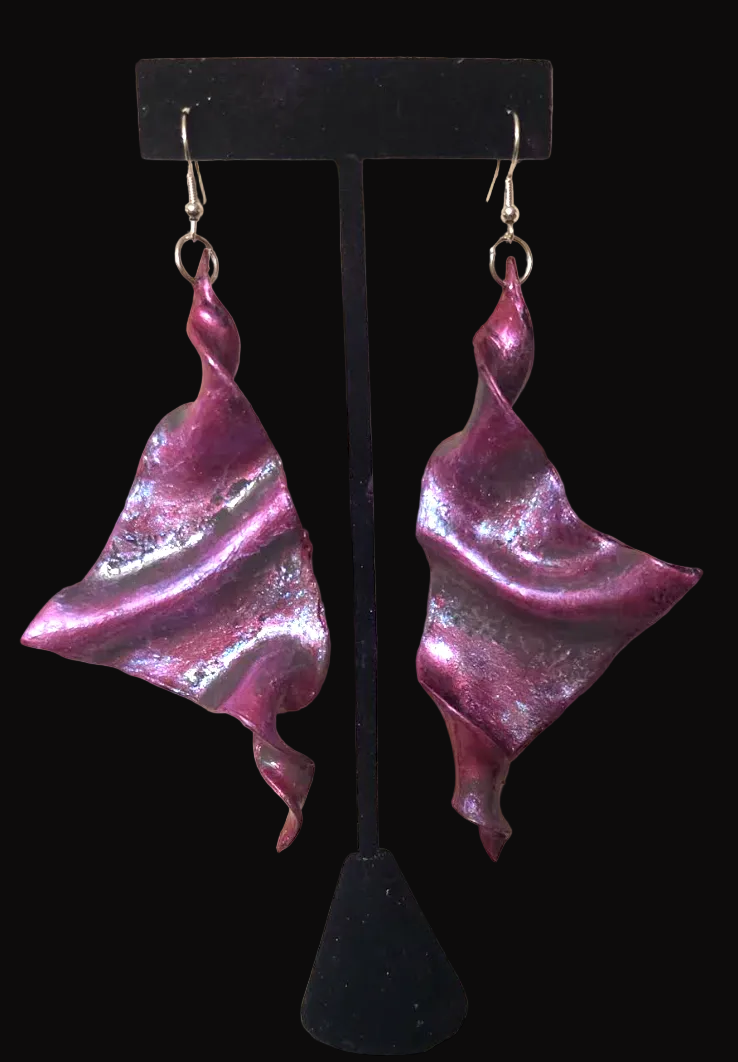 Hand Sculpted Fuchsia Wing Shoulder Duster Pierced Earrings - Sexy