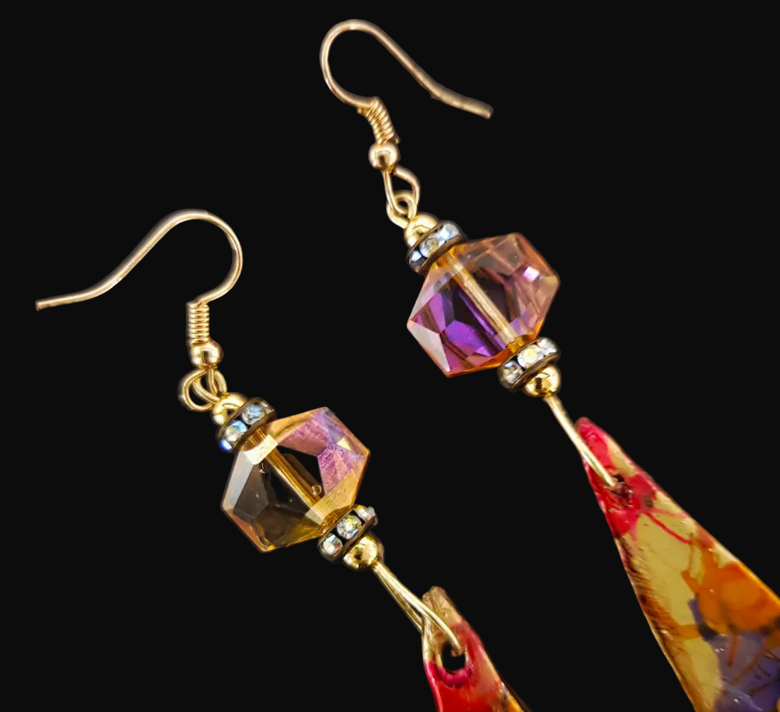 Sculpted Haute Couture Alcohol Ink Shoulder Duster Pierced Earrings