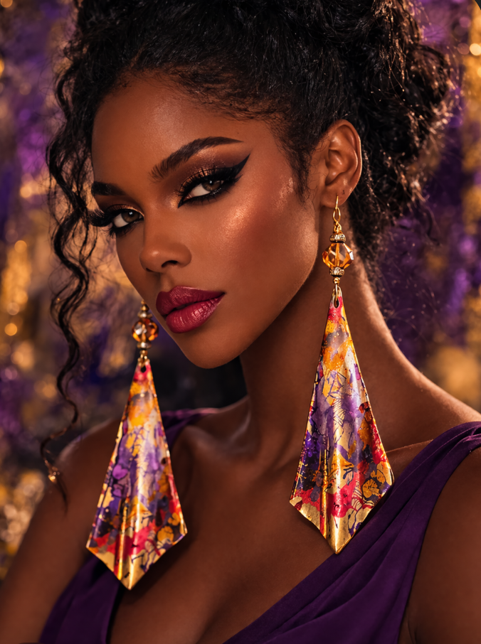 Sculpted Haute Couture Alcohol Ink Shoulder Duster Pierced Earrings