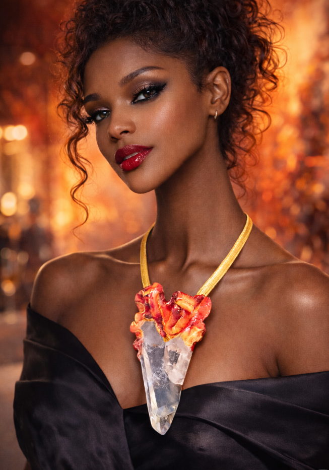 Arkansas Quartz Point Sculpted Pendant - Fire Ice Talisman