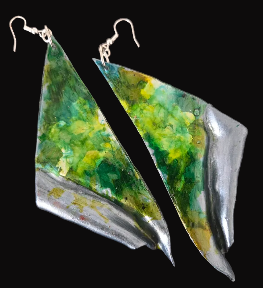 Dramatic Alcohol Ink Hand Sculpted Wing Shoulder Dusters - Blue Green