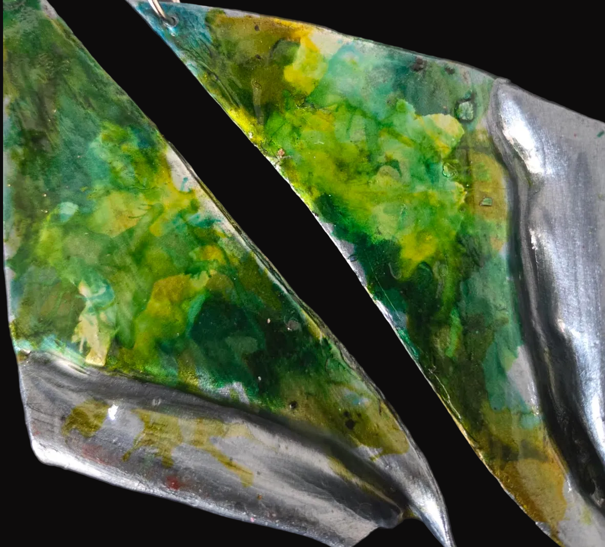 Dramatic Alcohol Ink Hand Sculpted Wing Shoulder Dusters - Blue Green