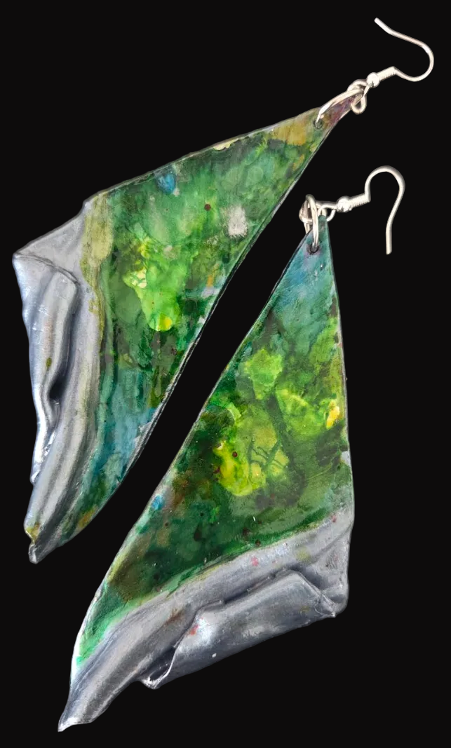 Dramatic Alcohol Ink Hand Sculpted Wing Shoulder Dusters - Blue Green